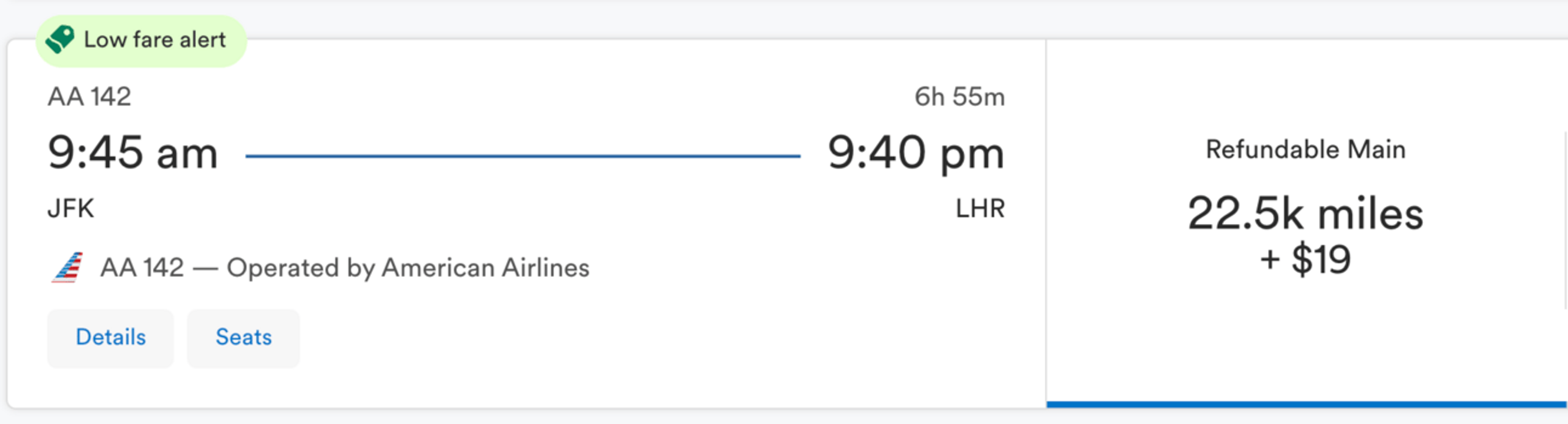 New York to London for 22,500 Alaska miles