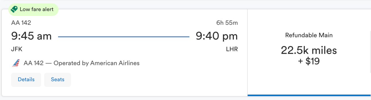 New York to London for 22,500 Alaska miles