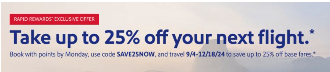 Save 25% on Southwest award flights