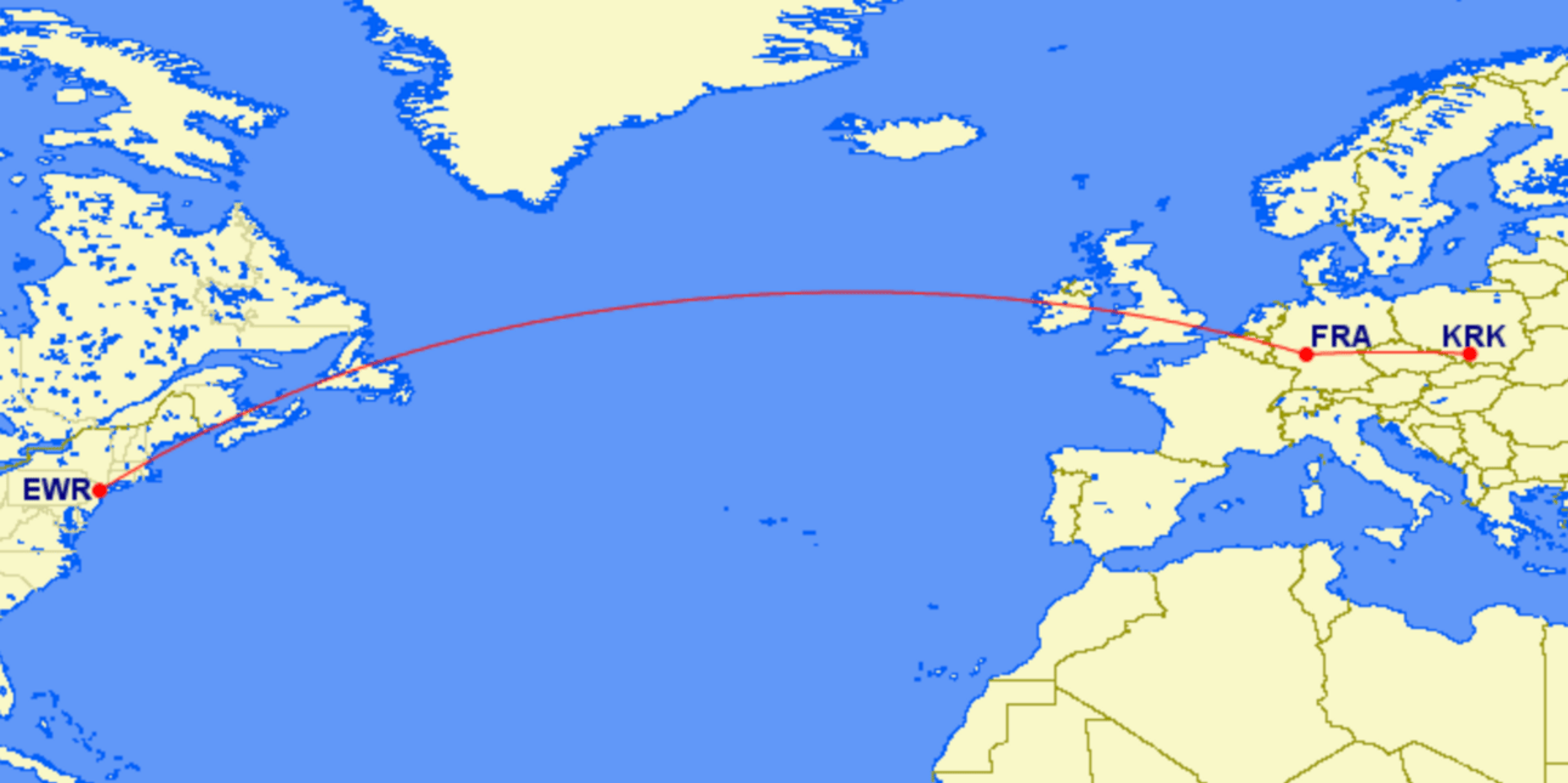 Flight itinerary from KRK-FRA-EWR