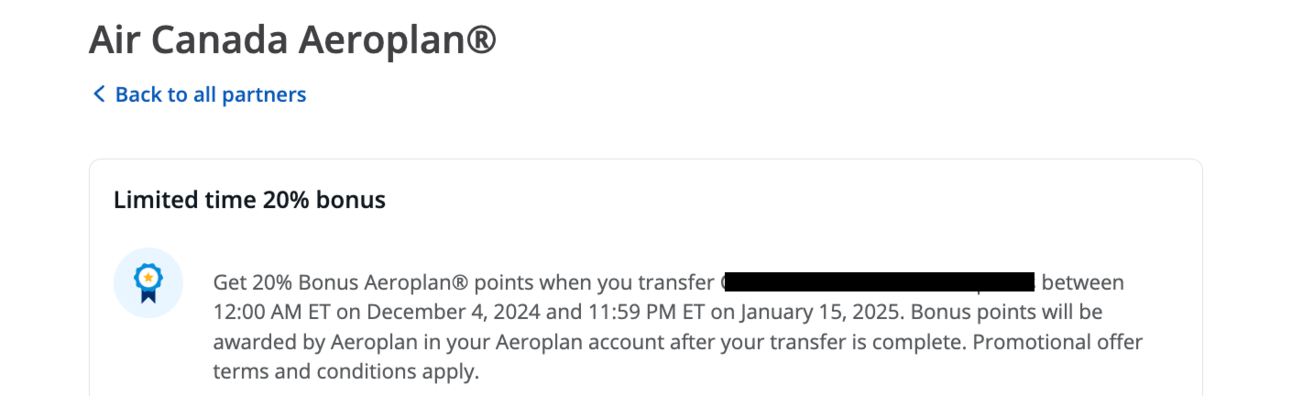 20% transfer bonus to Aeroplan
