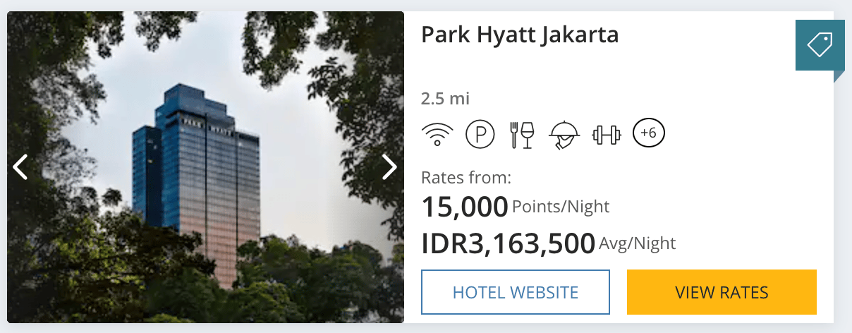 Screenshot of the Park Hyatt Jakarta booking with points