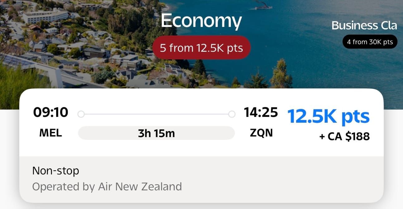 MEL-ZQN for 12,500 Aeroplan points