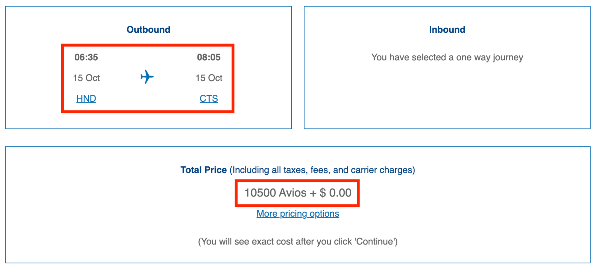 Domestic JAL flight booked using Avios with $0 taxes and fees