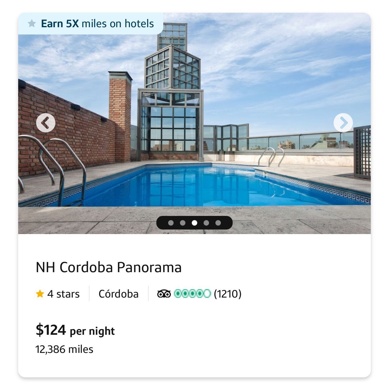 Example of a hotel in Cordoba, Argentina booked through the Cap1 portal