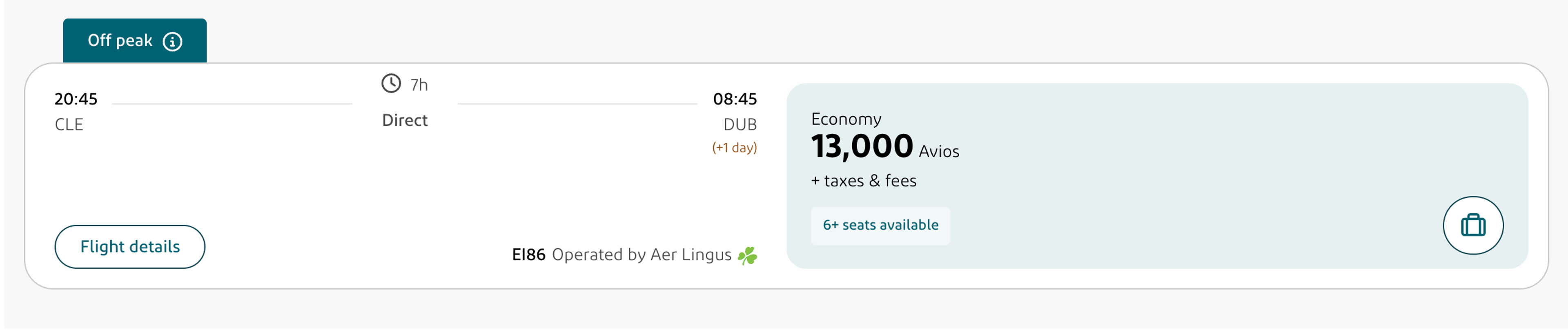 Cleveland to Dublin for 13,000 Avios