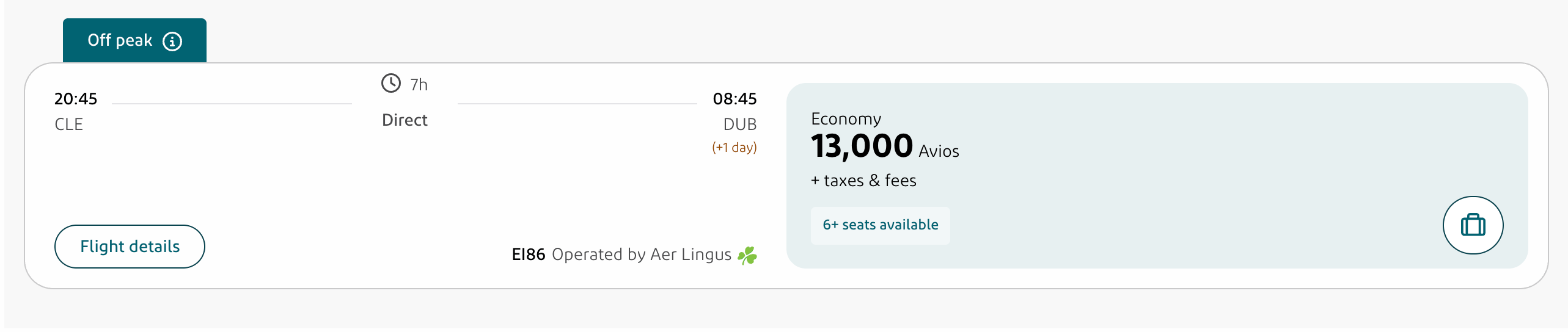 Cleveland to Dublin for 13,000 Avios