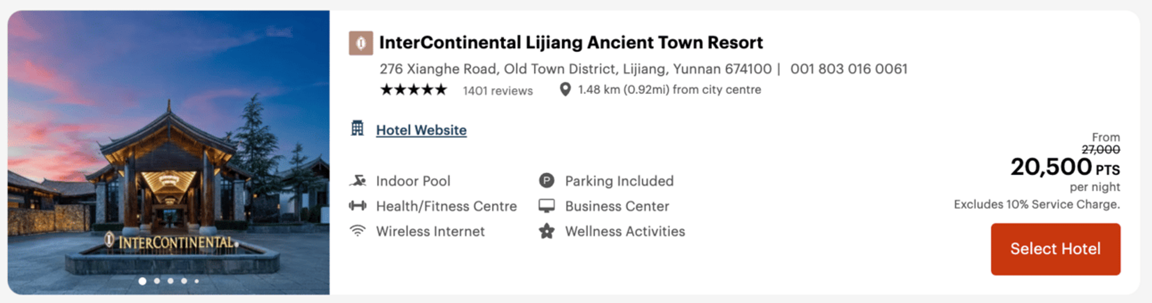 Intercontinental Lijiang for 20,500 IHG points per night