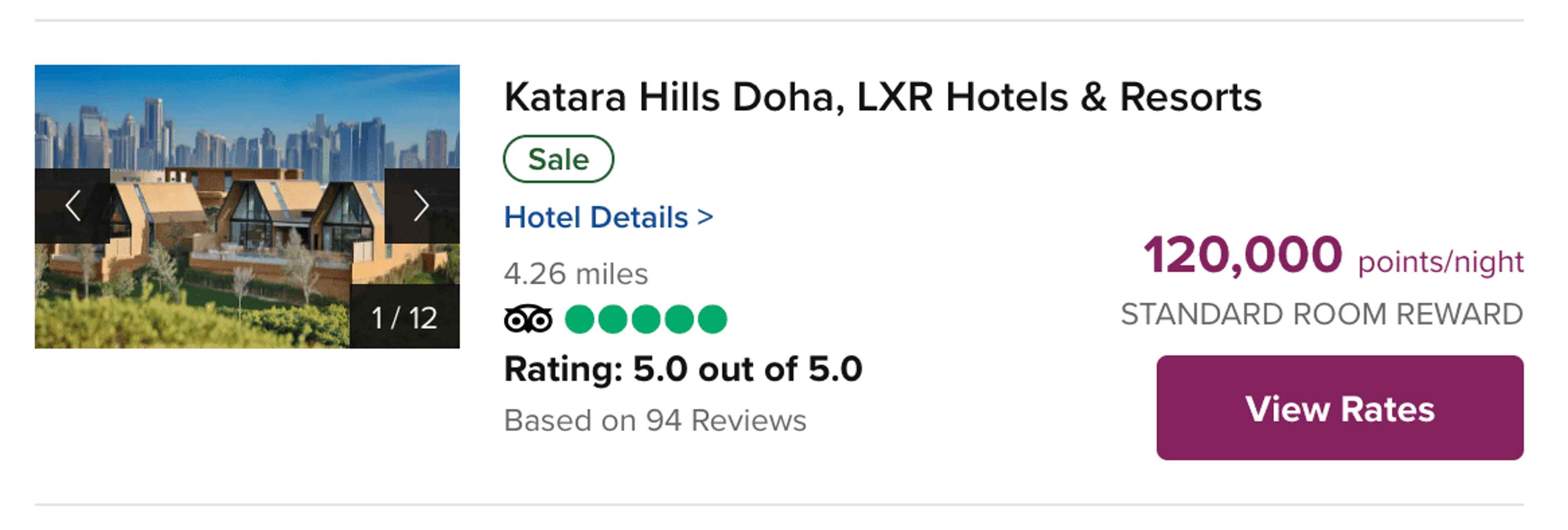 Example of a Hilton property in Doha for 120,000 Hilton points per night