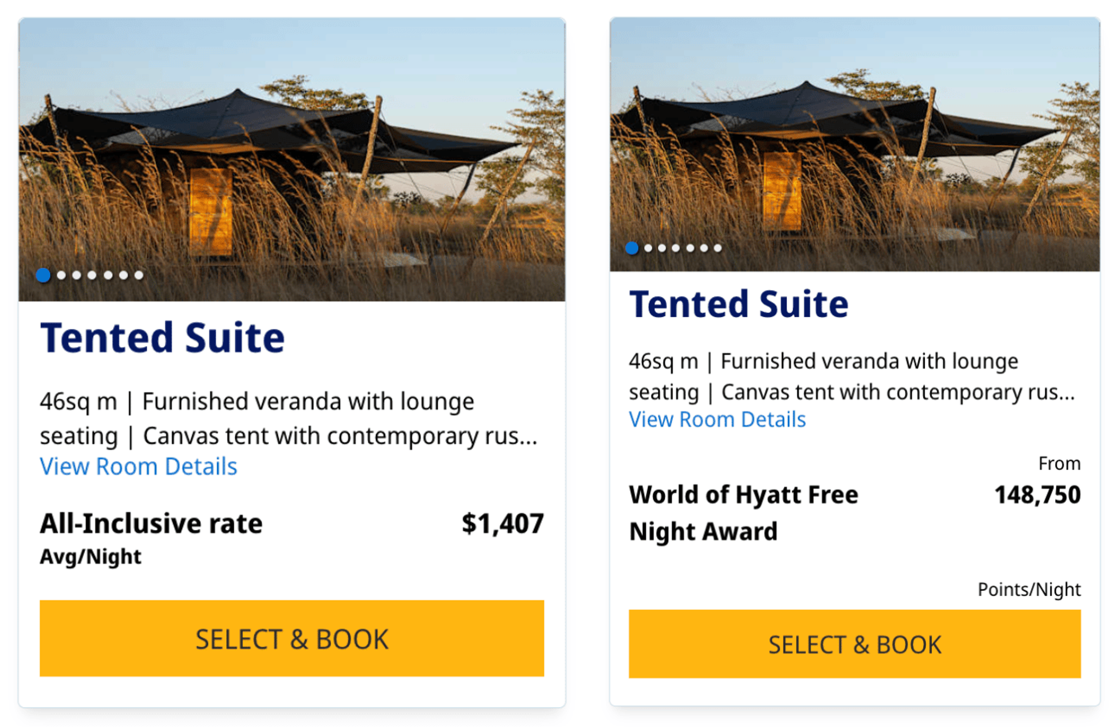 Example booking in Safari lodge