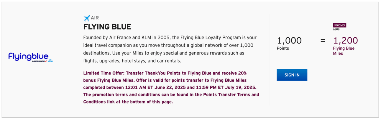 20% transfer bonus to Flying Blue