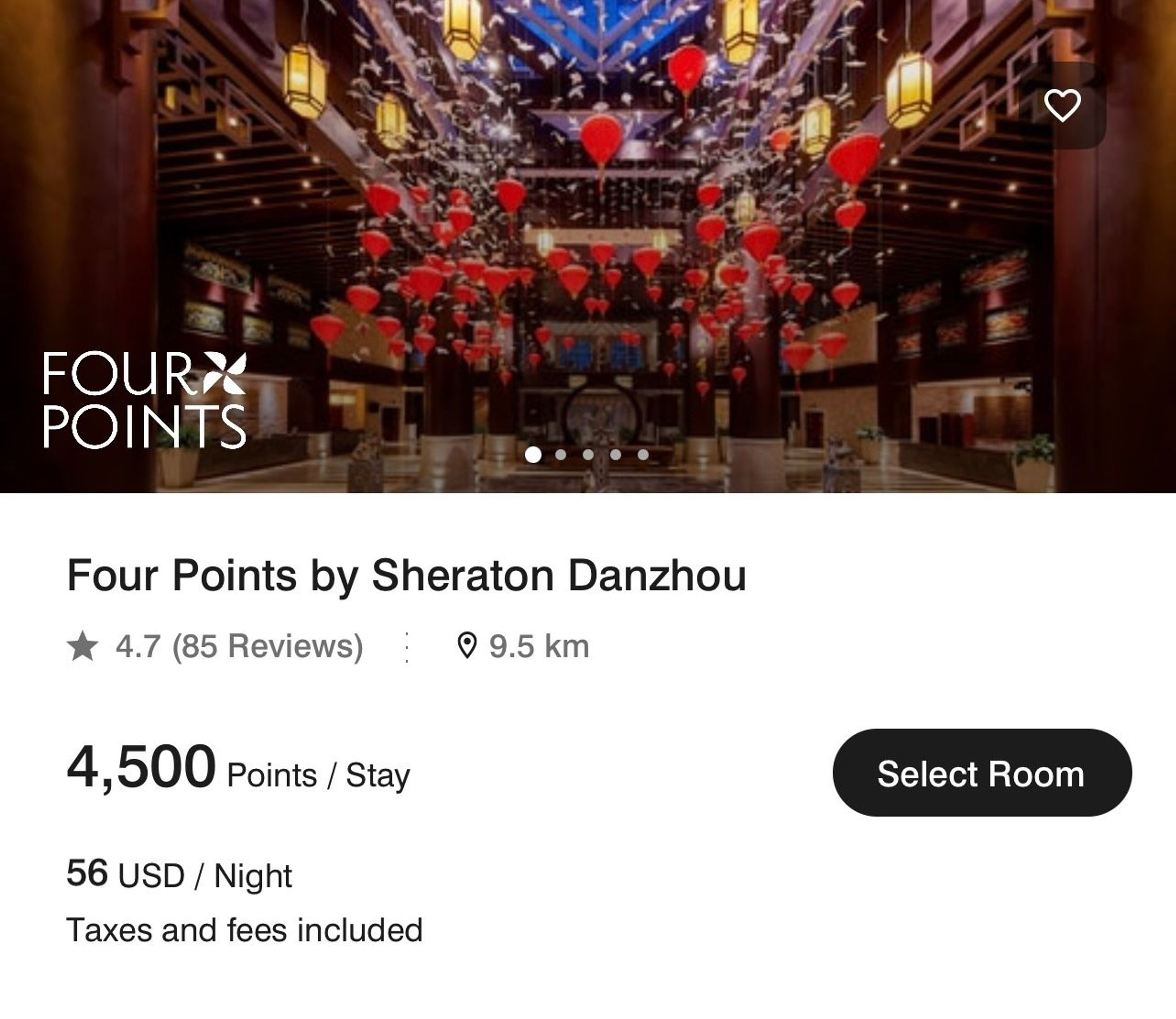 An example of a Marriott hotel in central Hainan for 4,500 points per night
