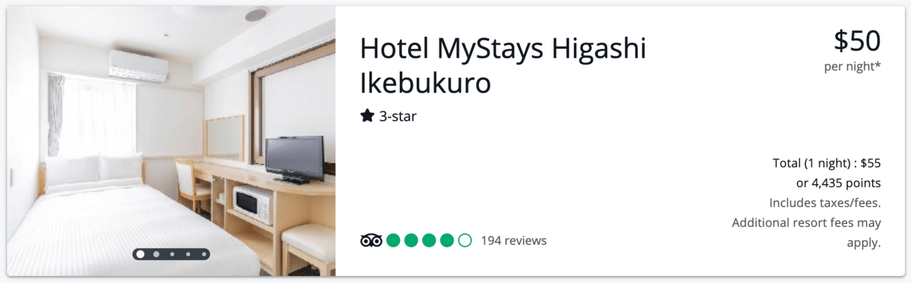 Sampe booking for a hotel in Tokyo
