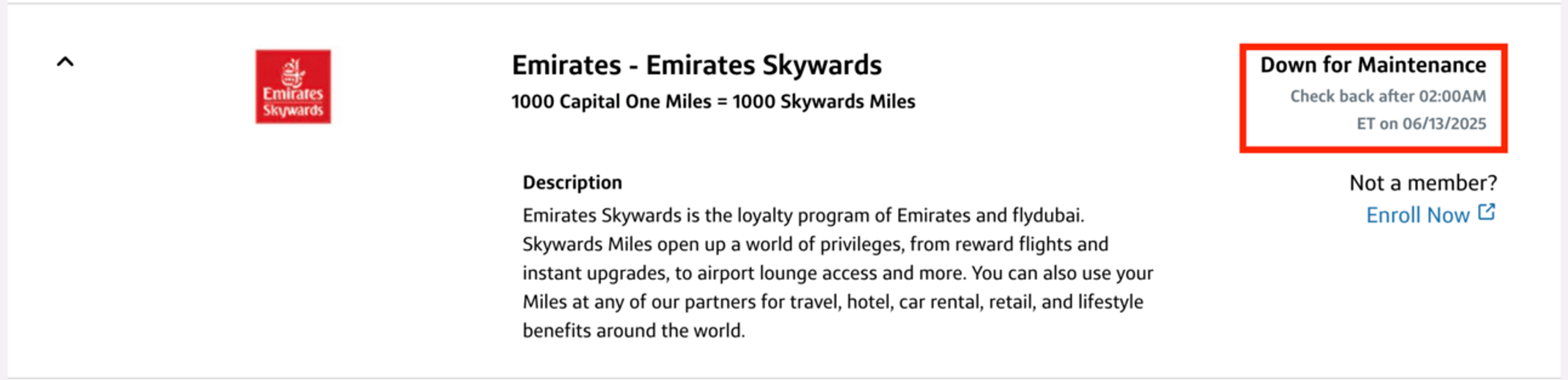 Emirates transfer outage