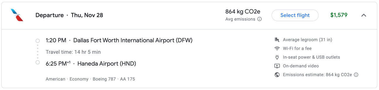 Google flights search