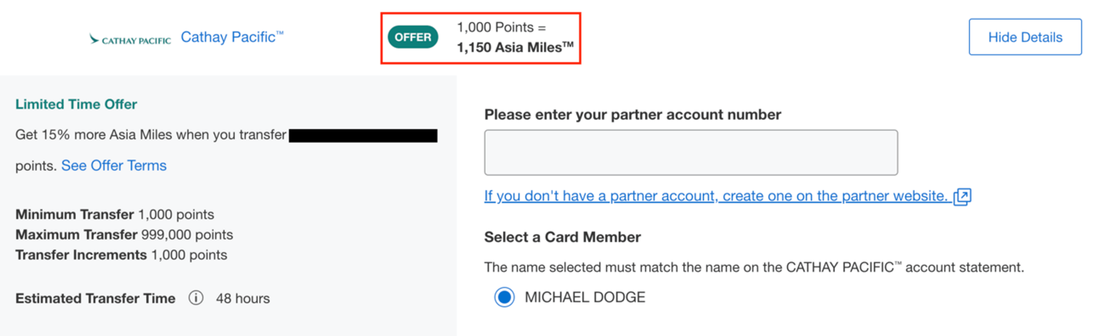 15% transfer bonus to Cathay Pacific