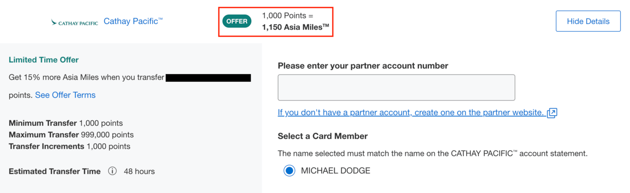 15% transfer bonus to Cathay Pacific