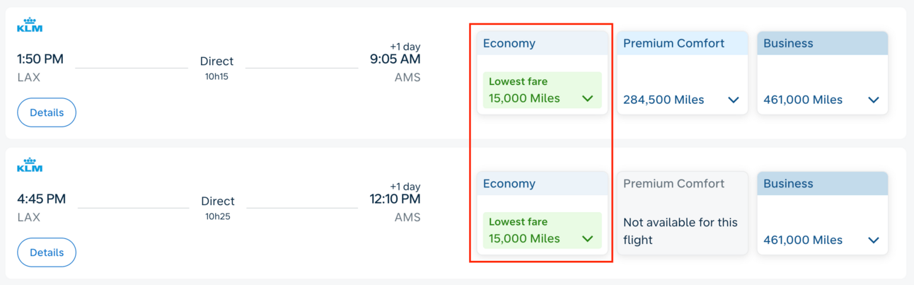LAX-AMS for 15k miles