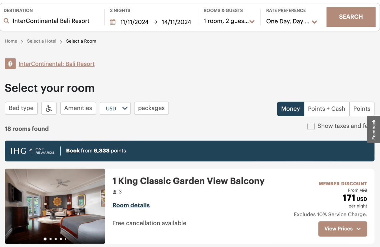 Screenshot of a booking using IHG's newest promo