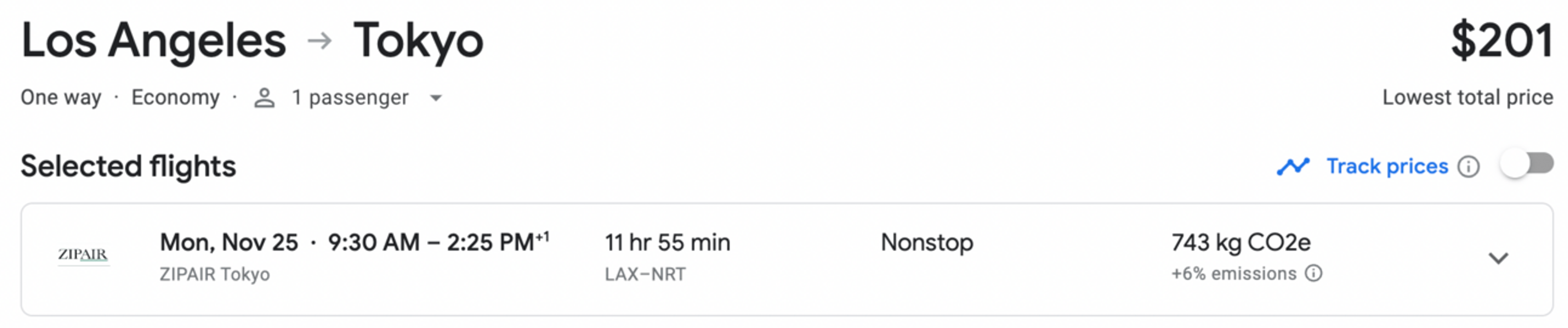 LAX-NRT for $201
