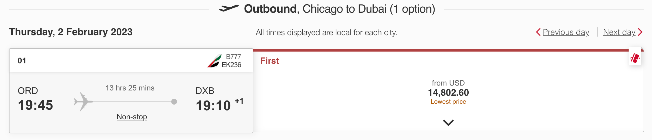 Emirates sample booking