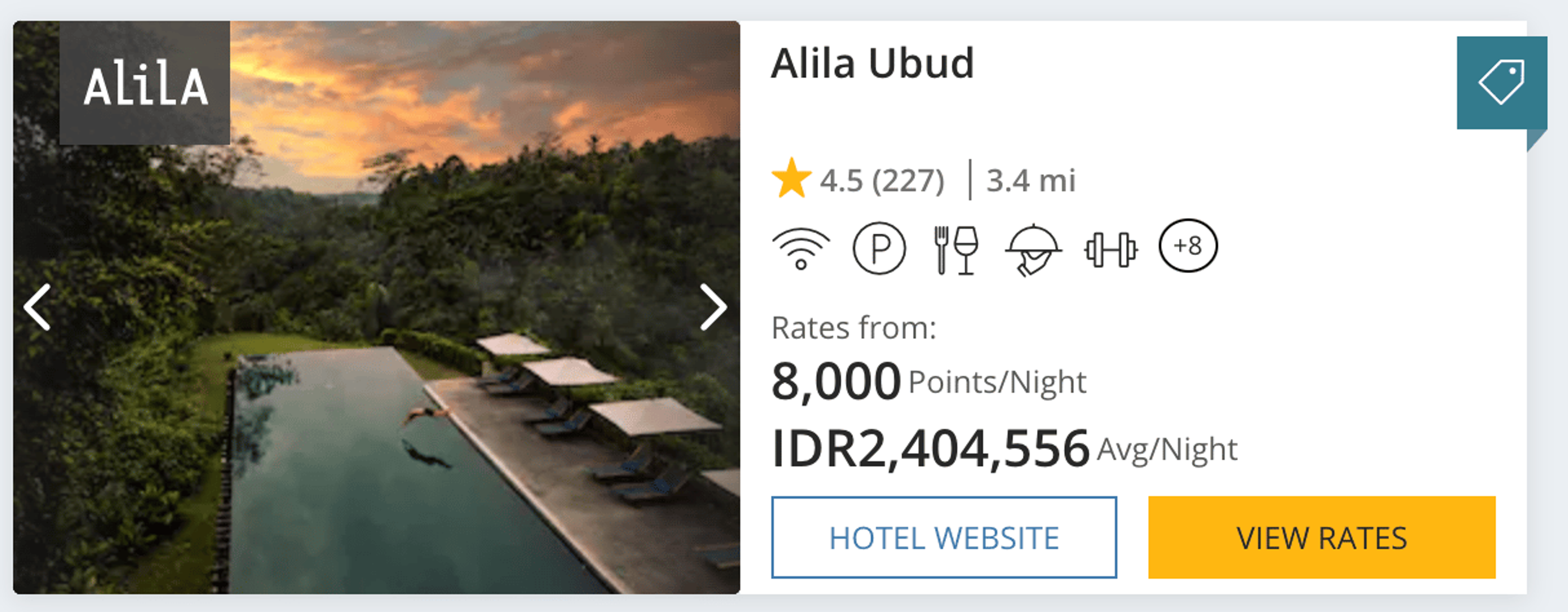 A screenshot of the Alila Ubud in Bali, which only costs 8,000 Hyatt points per night