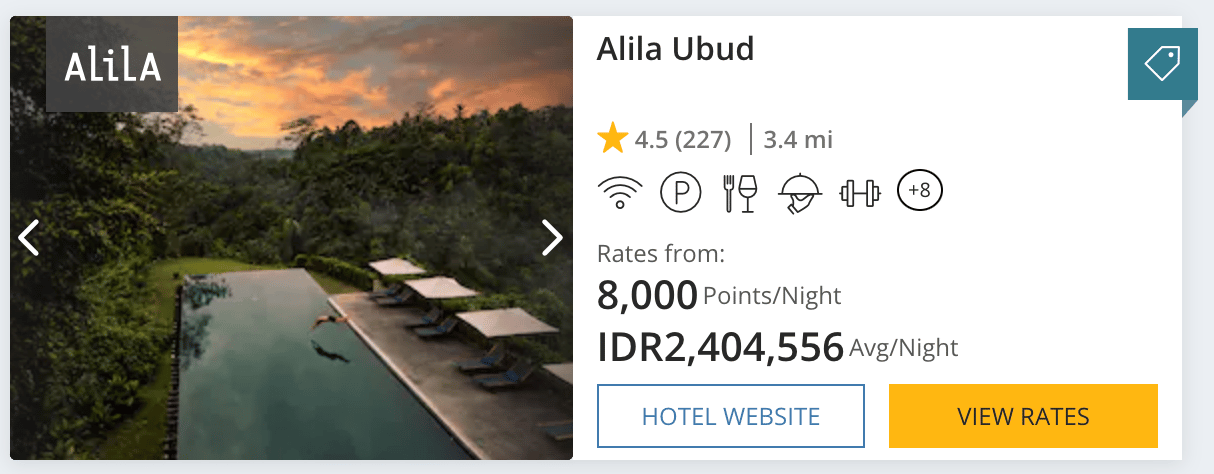 A screenshot of the Alila Ubud in Bali, which only costs 8,000 Hyatt points per night
