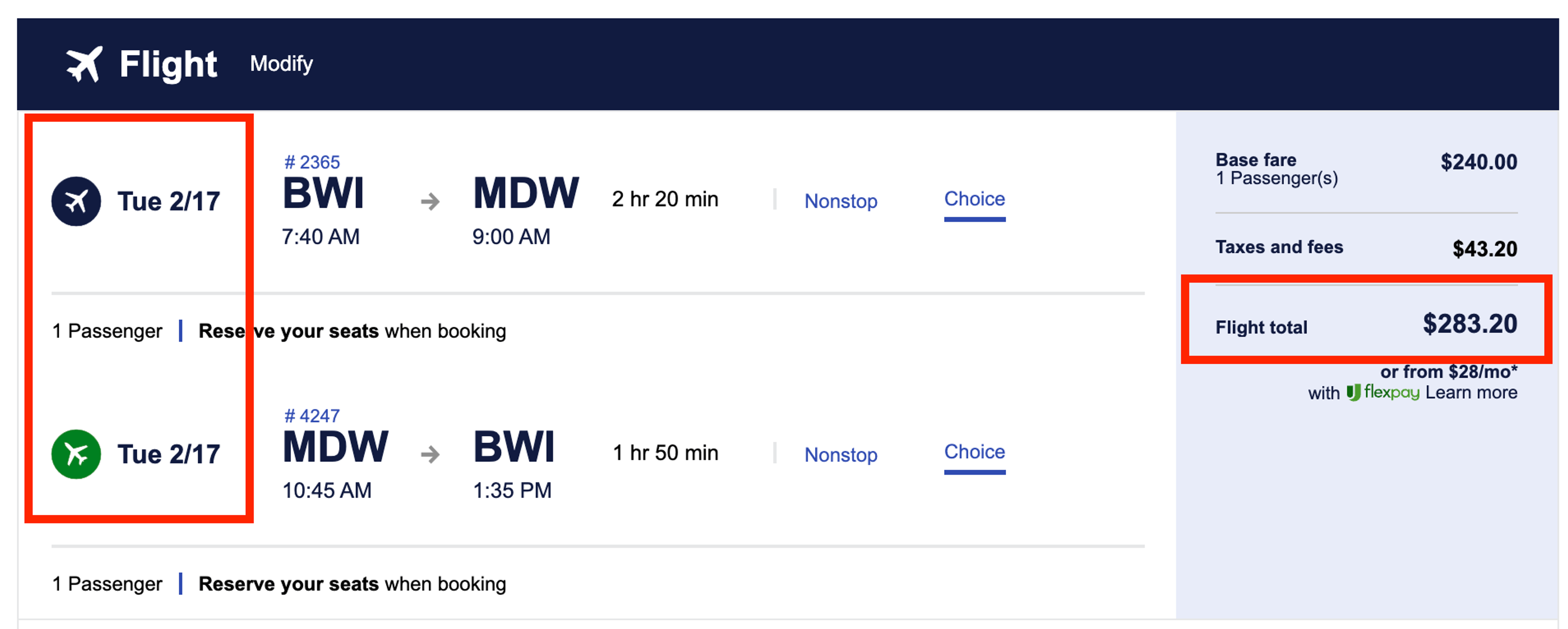Sample southwest booking