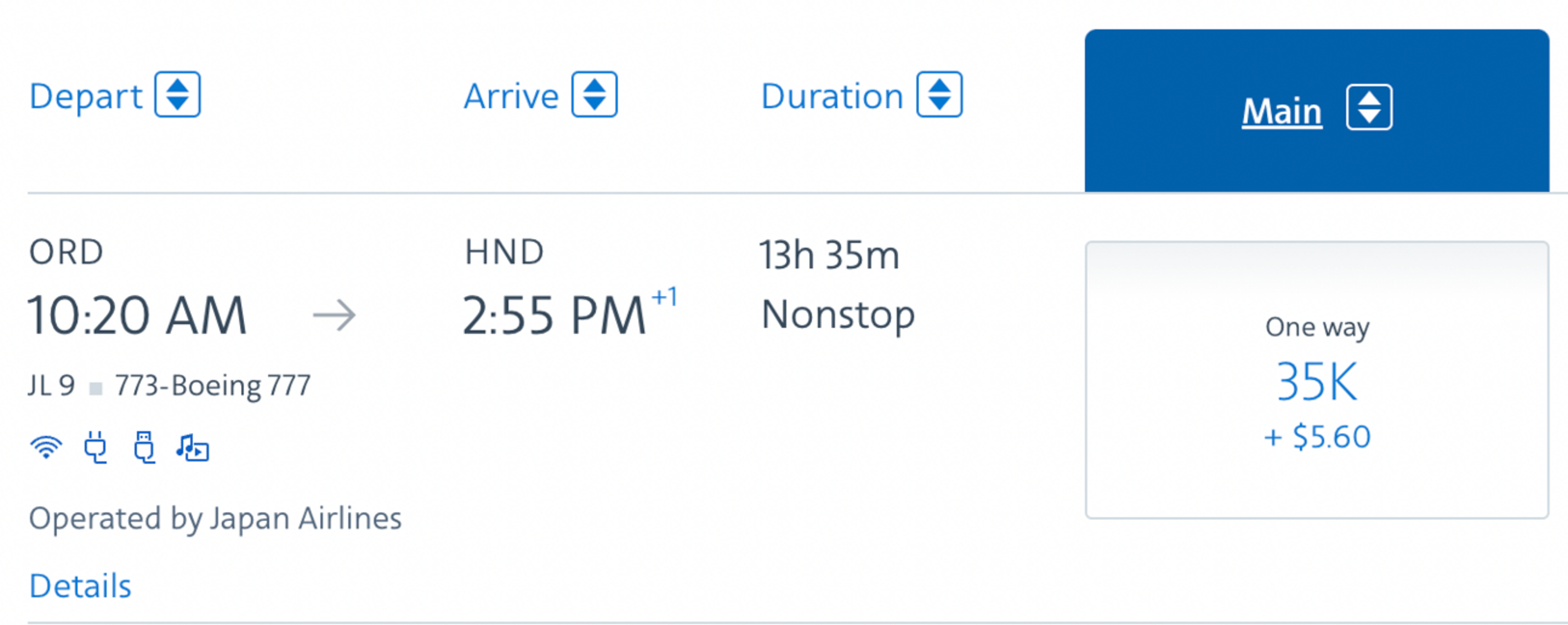 ORD-HND on JAL for 35k AA miles