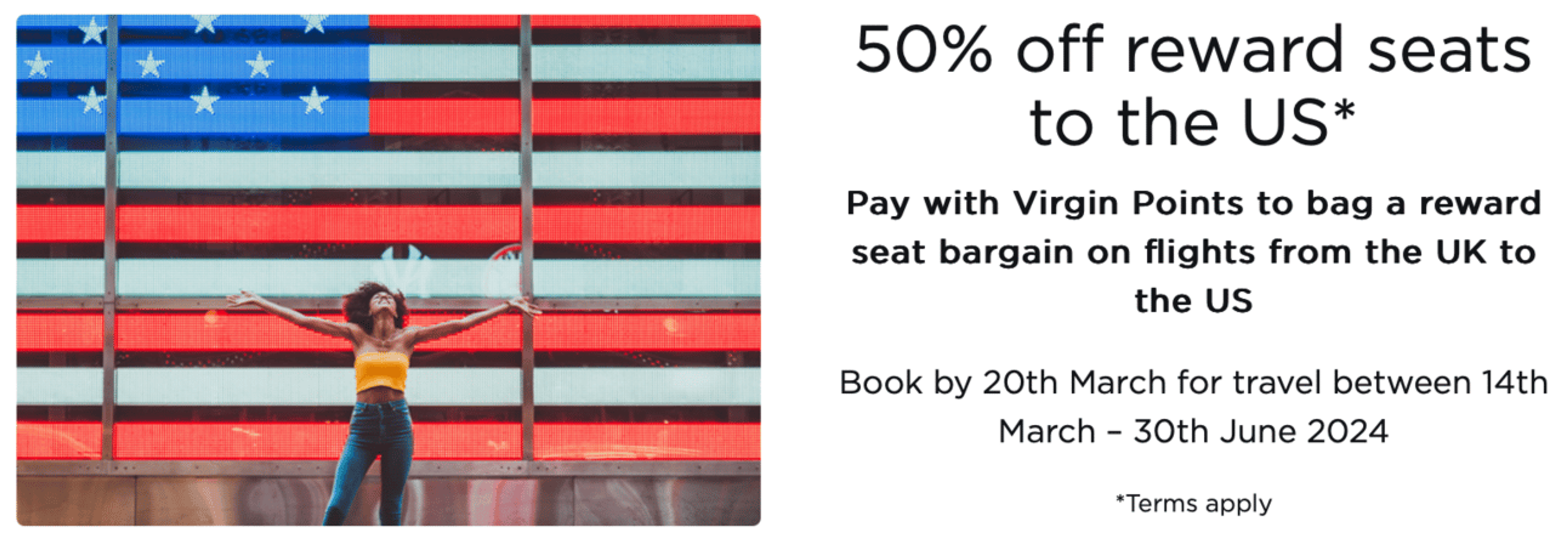 Screenshot of Virgin's latest sale for 50% discount on award flights