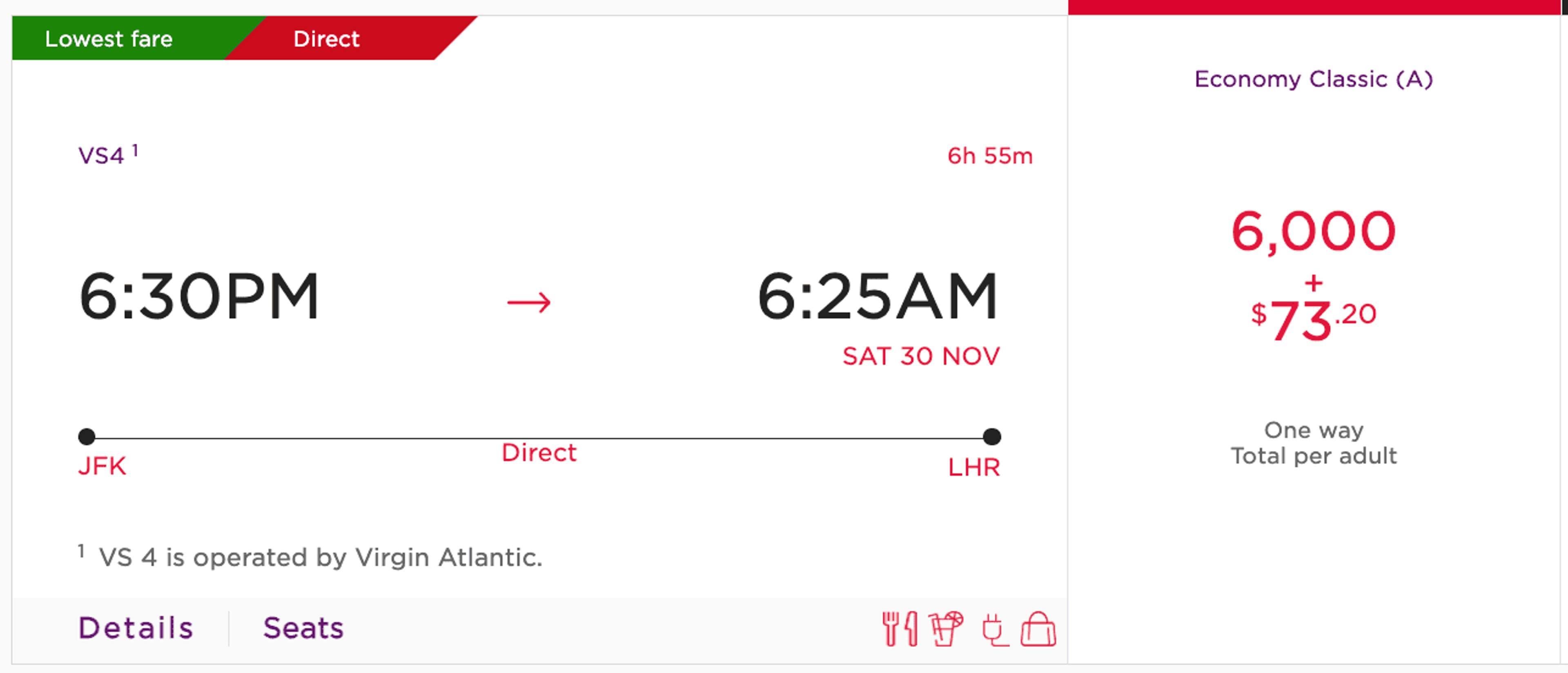 Fly from New York to London for 6,000 Virgin Points