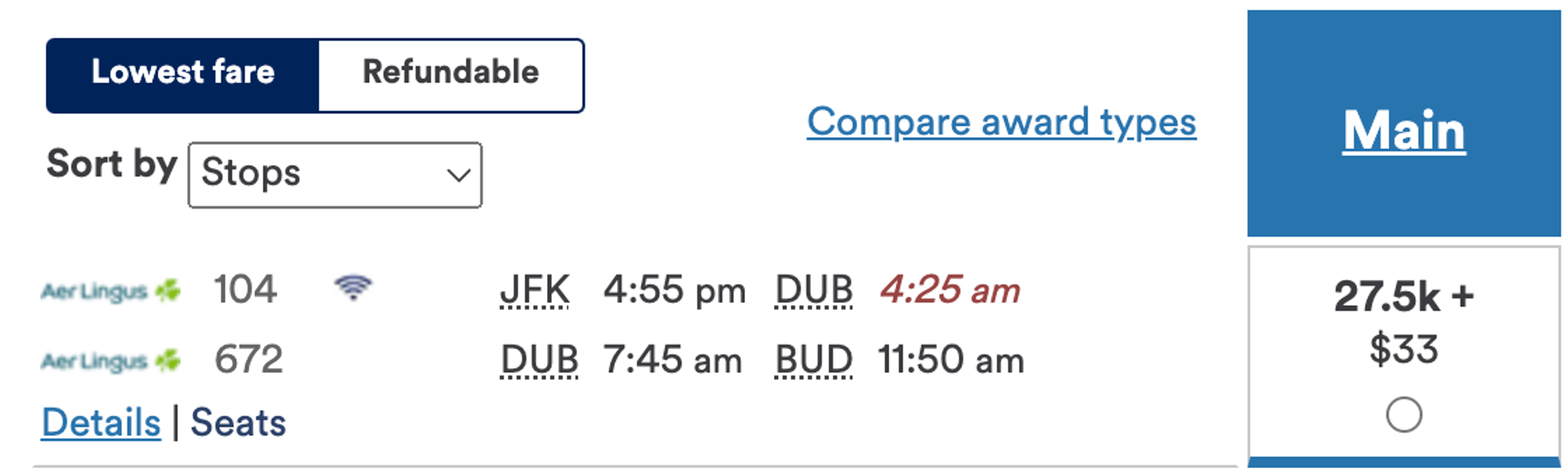 Multi-city booking from New York to Dublin to Budapest