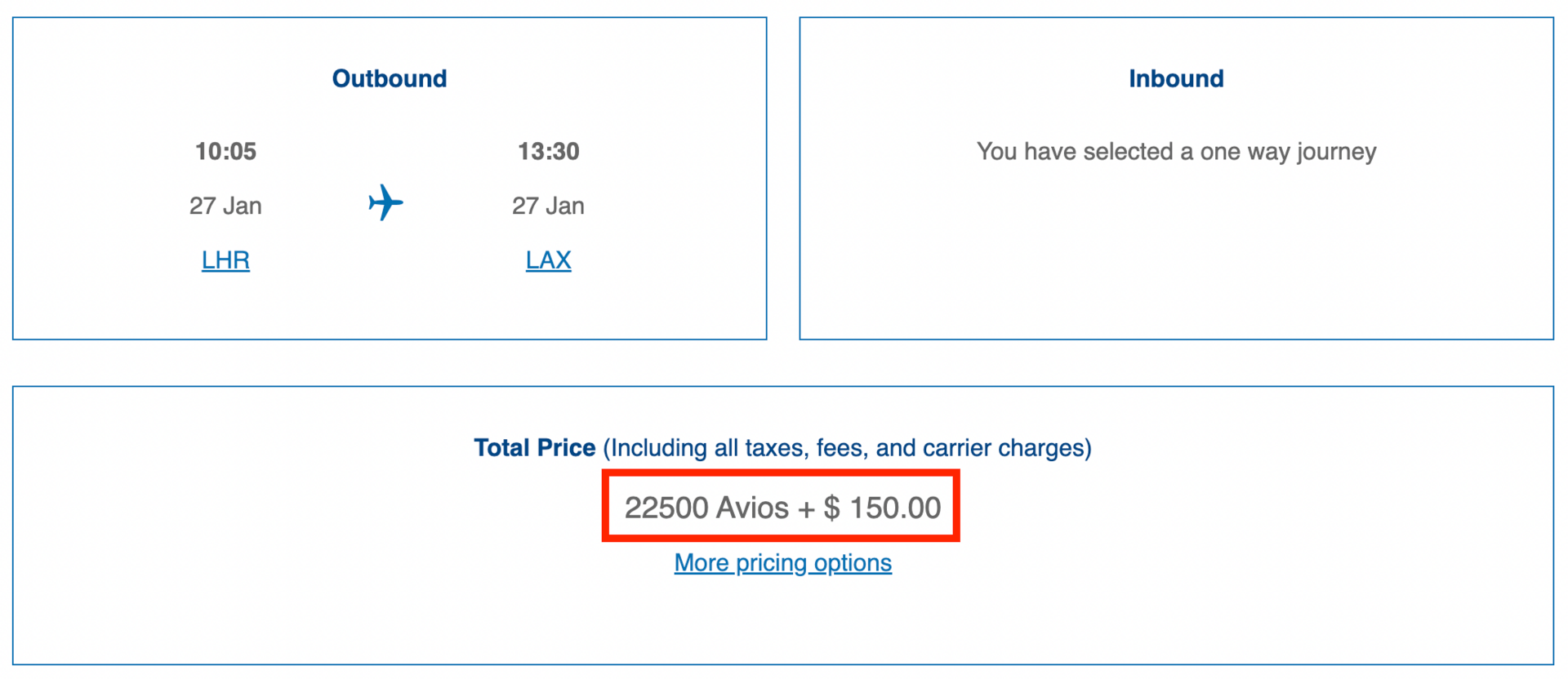 London to Los angeles for 22,500 Avios in economy