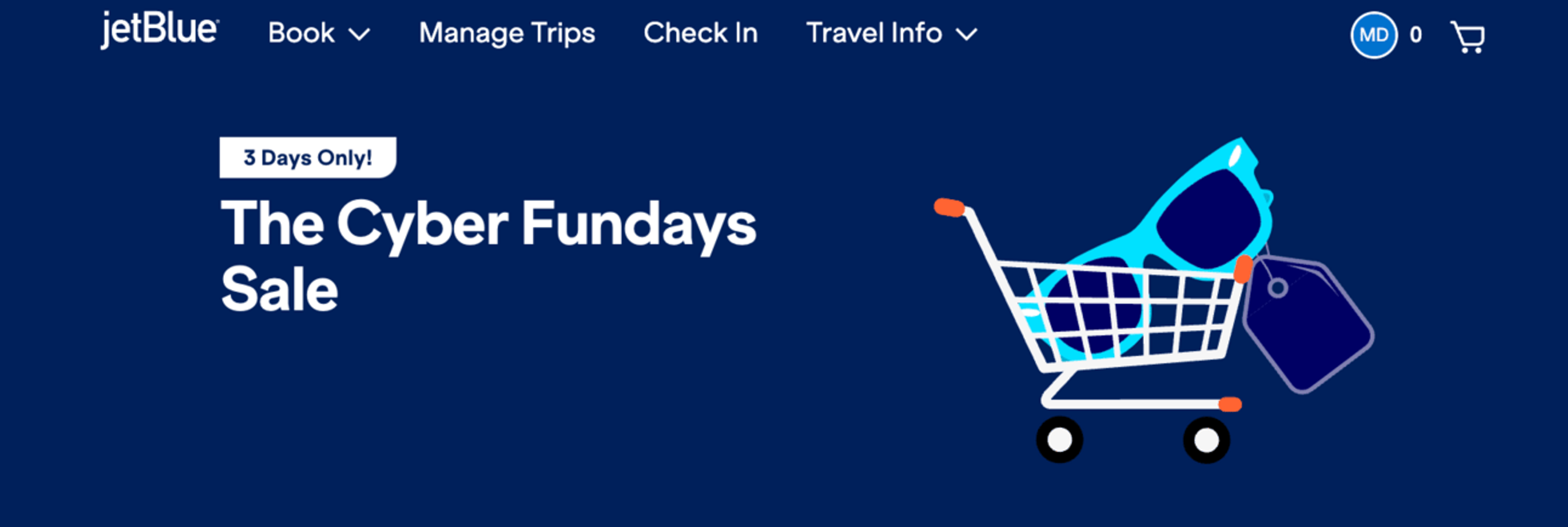 JetBlue Cyber Sale landing page