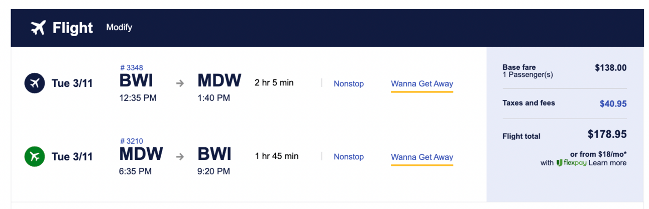 BWI-MDW Round trip for $178