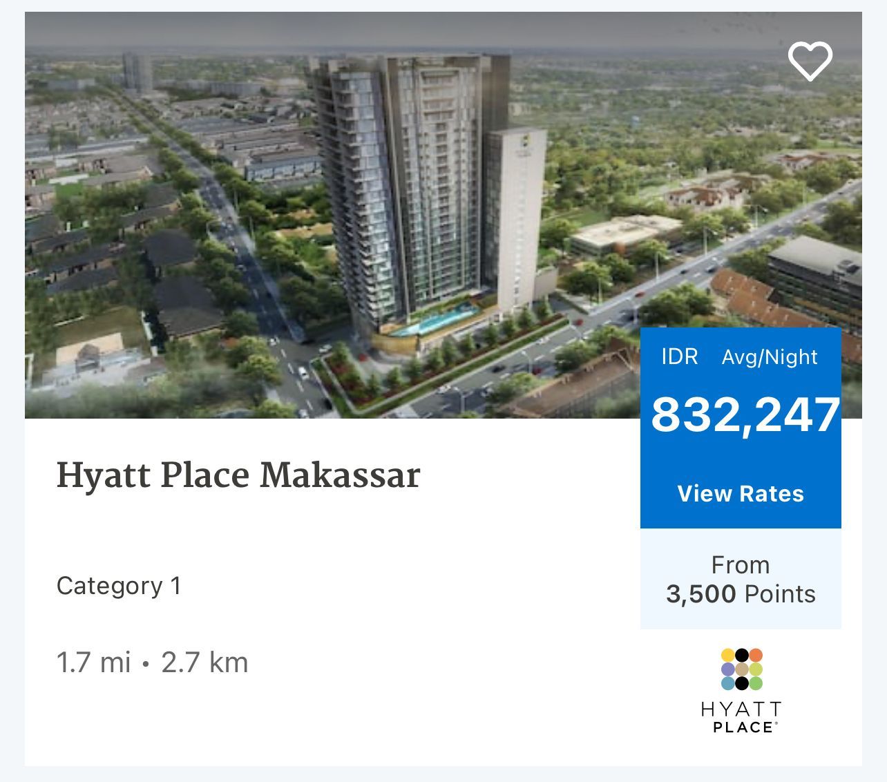 Hyatt Place for 3.5k points per night