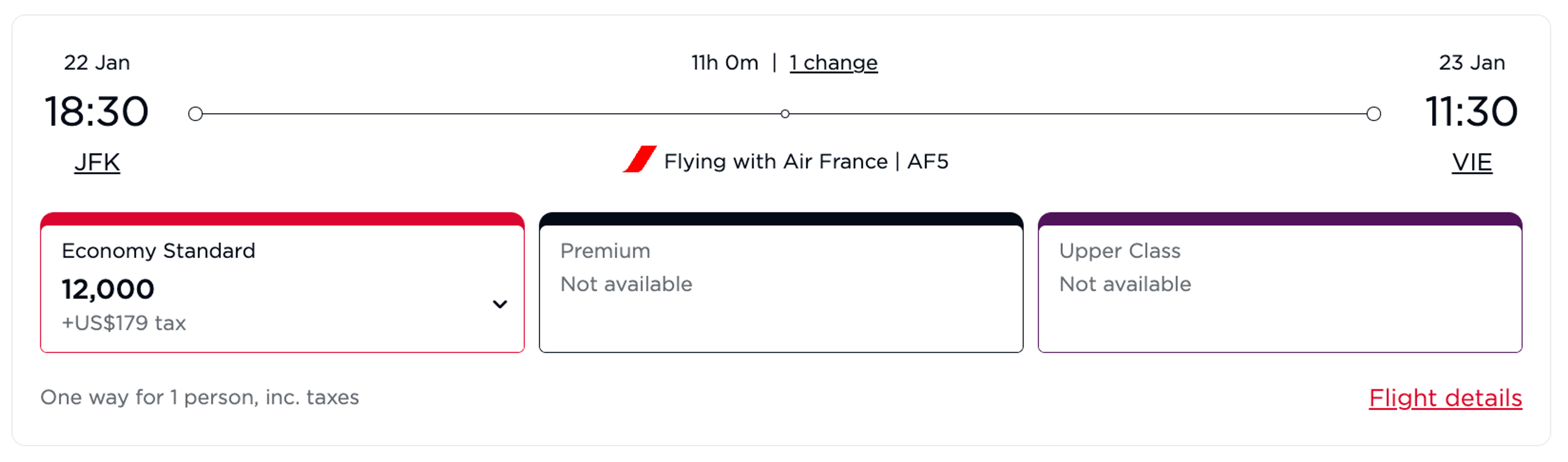 New York to Vienna on Air France for 12,000 Virgin miles