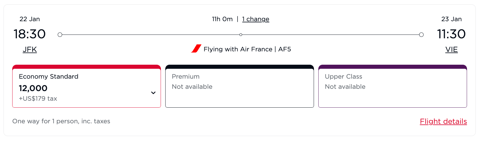 New York to Vienna on Air France for 12,000 Virgin miles