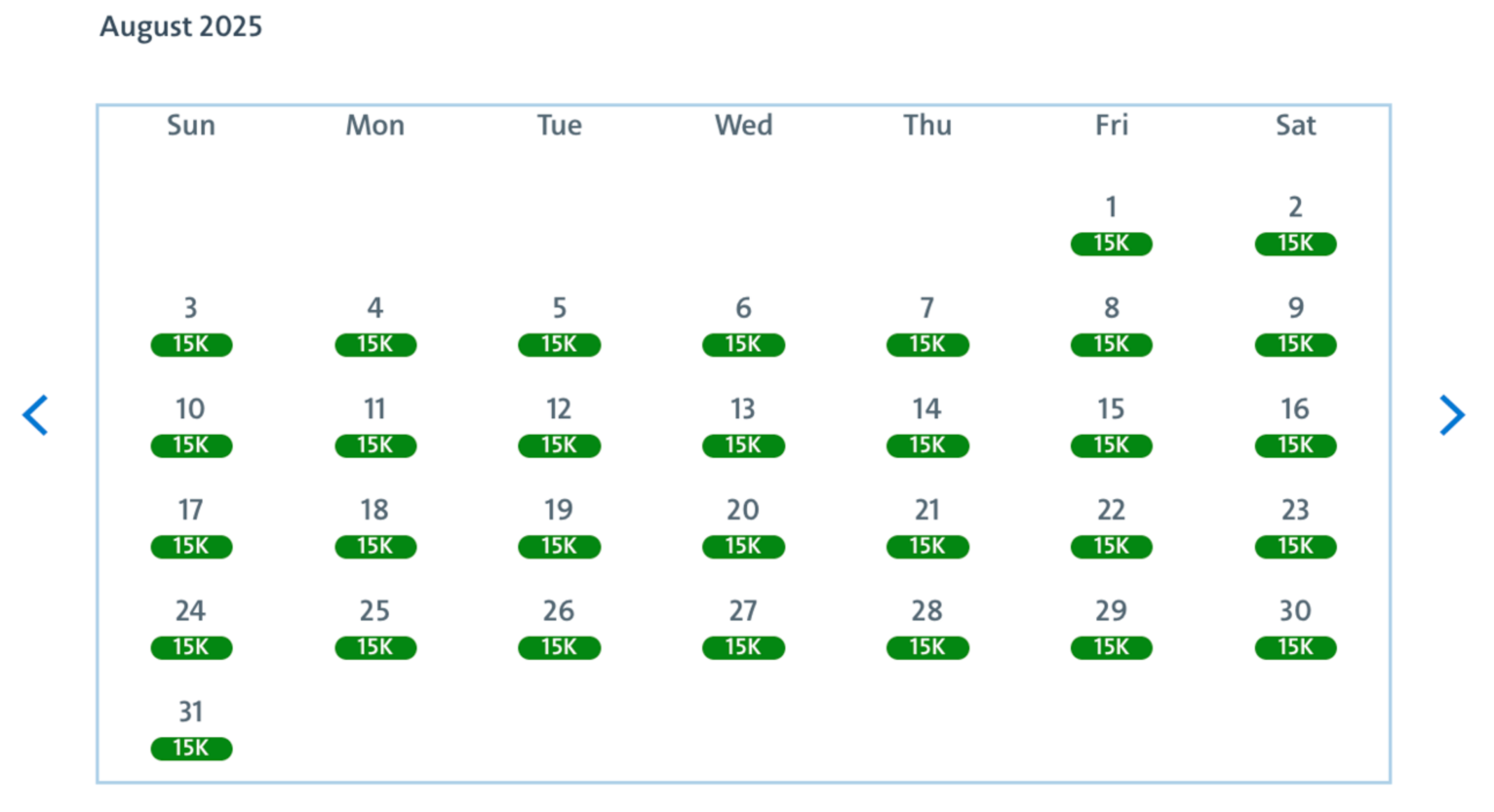 AA award calendar for previous route