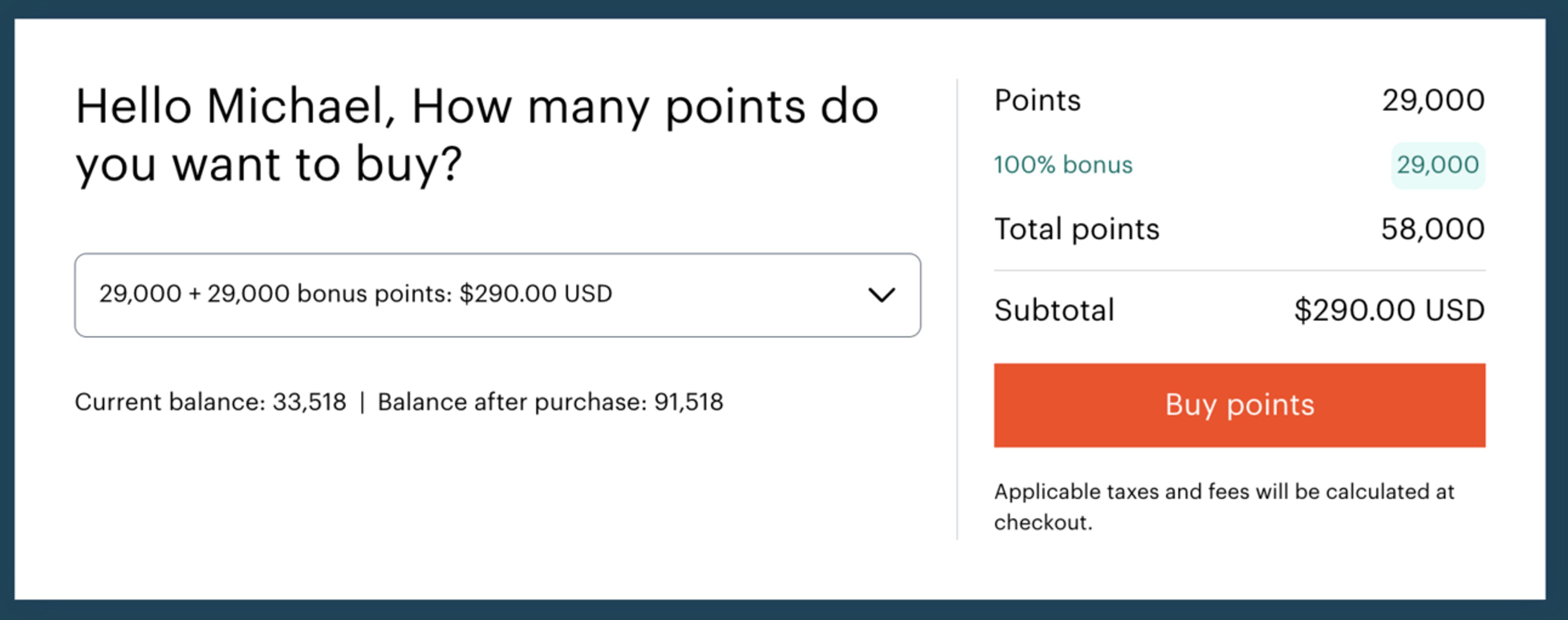Buy 58,000 IHG points for $290
