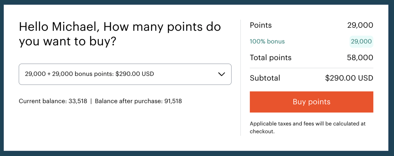 Buy 58,000 IHG points for $290