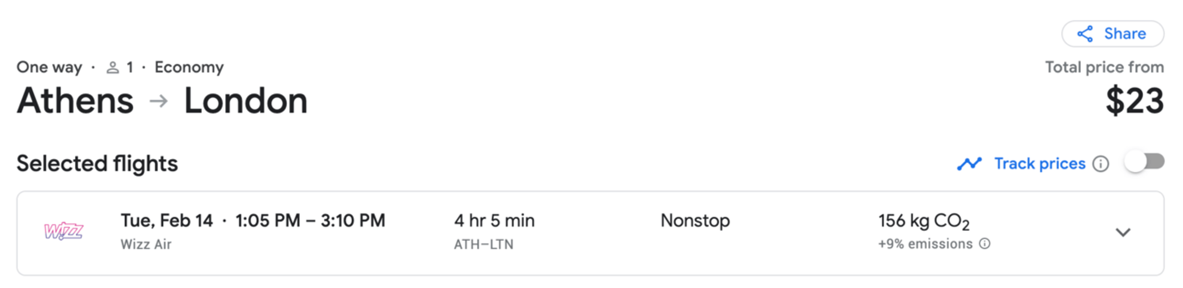 Example of a cheap flight in Europe