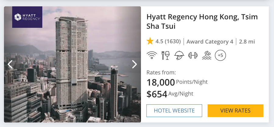 An example of a Hyatt Category 4 hotel in Hong Kong