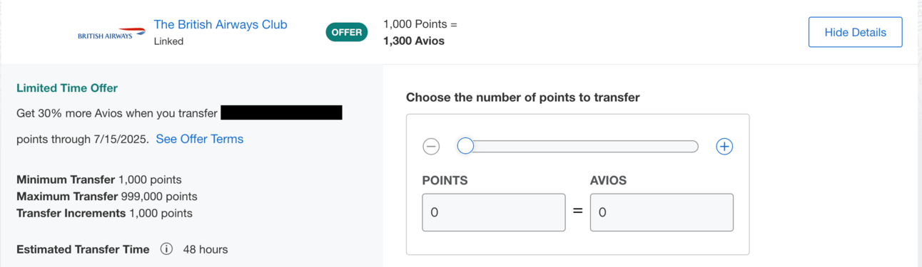 30% transfer bonus to Avios