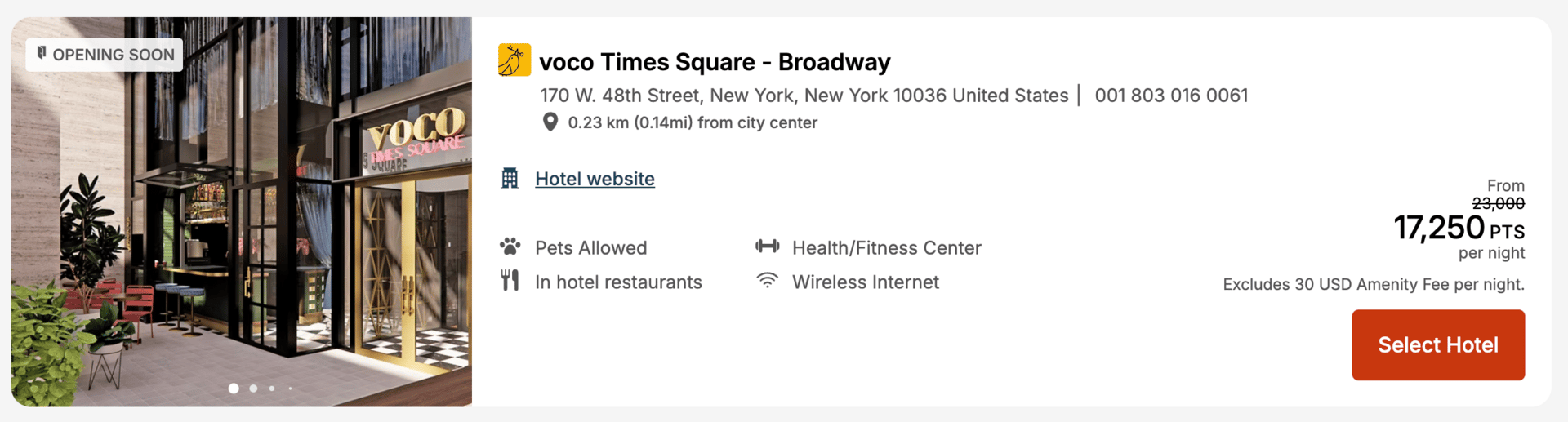 Voco Times Square for 17,250 points per night