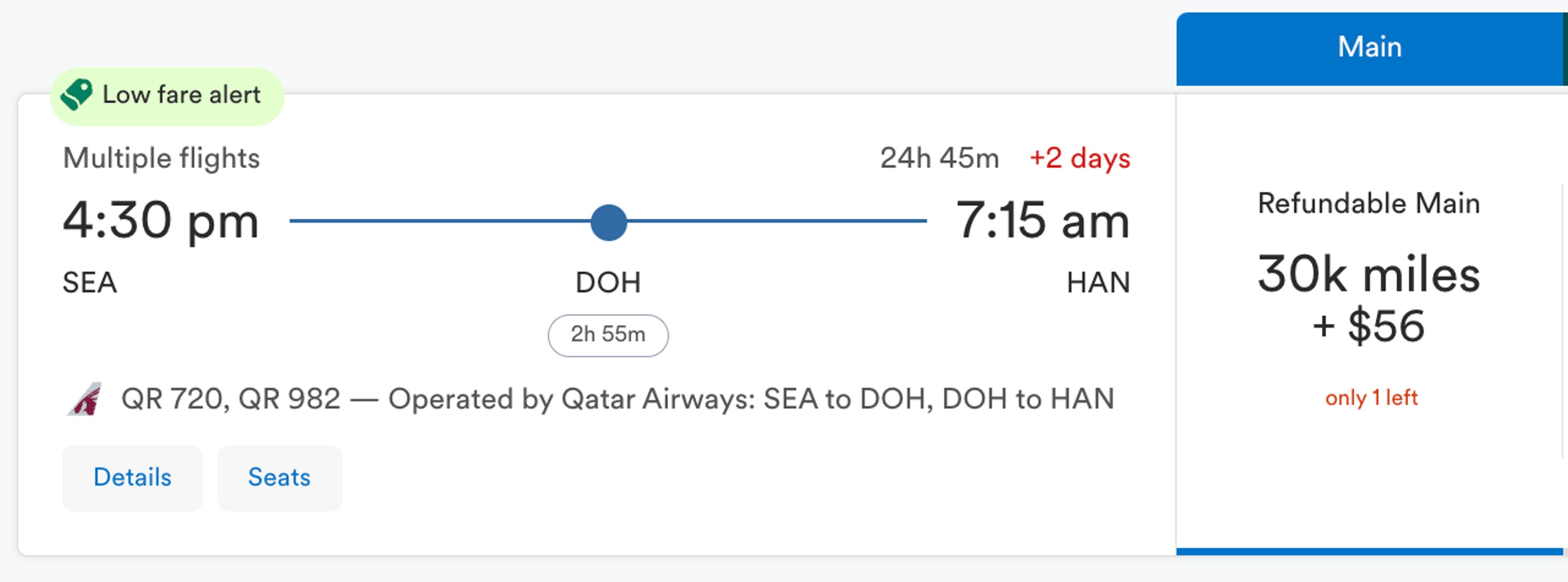 Seattle to Hanoi for 30,000 Alaska Miles