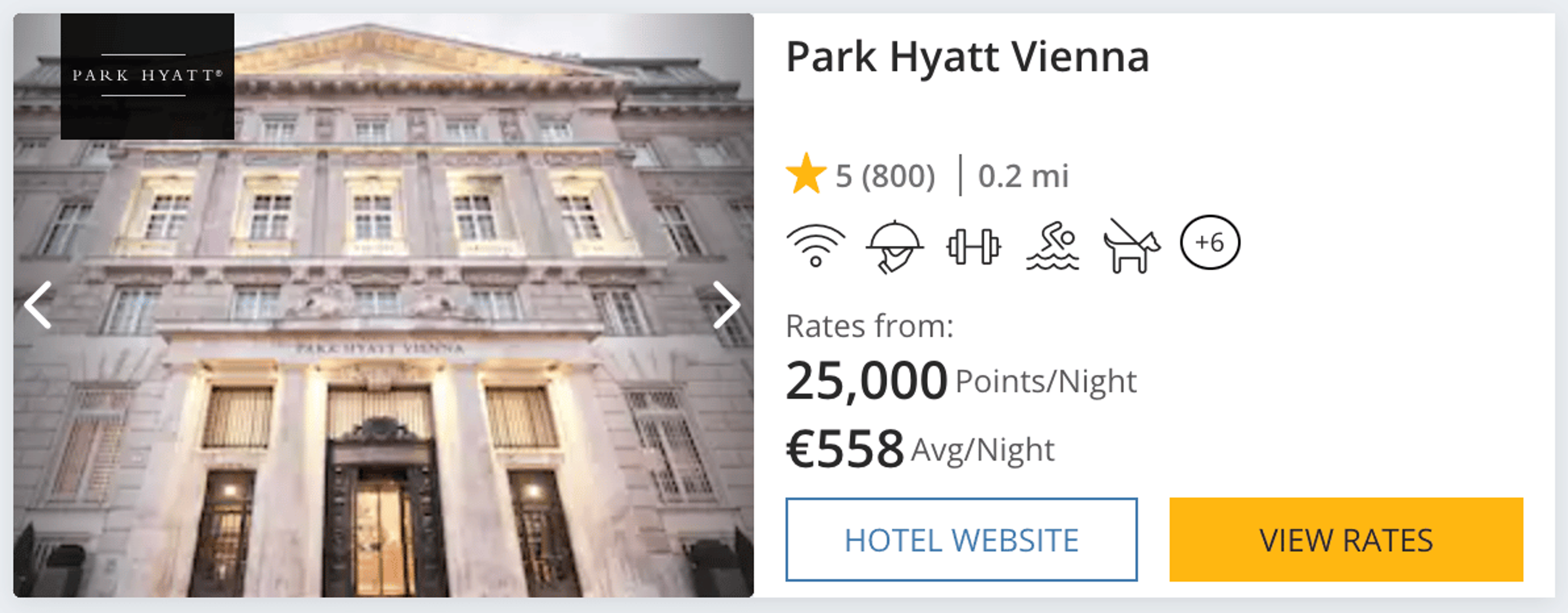 A screenshot of a sample Hyatt booking at the Park Hyatt Vienna