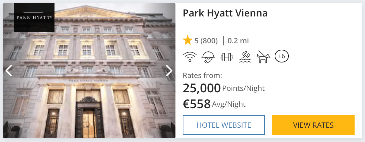 A screenshot of a sample Hyatt booking at the Park Hyatt Vienna
