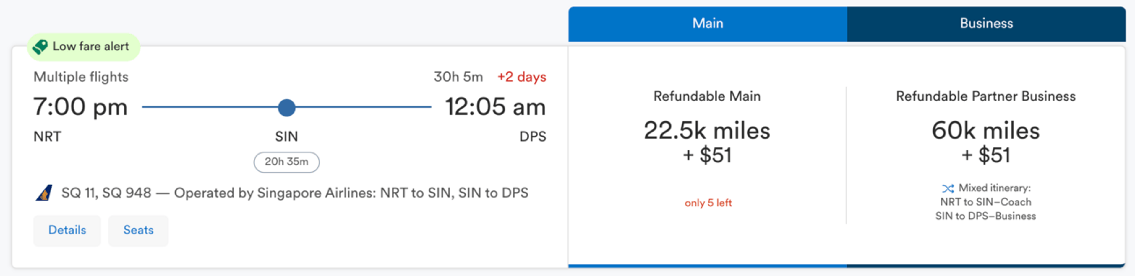 Tokyo to Denpasar for 22,500 miles