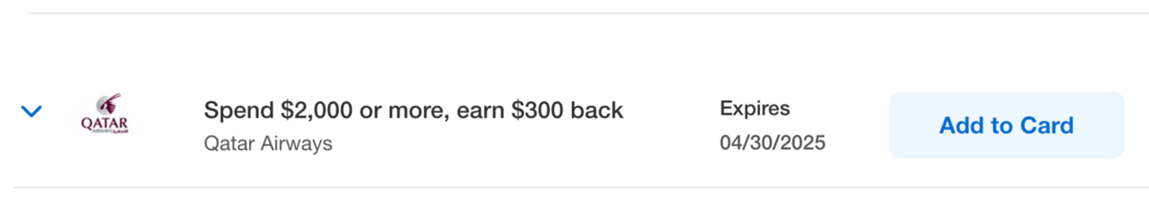 Screenshot of the merchant offer on my card account